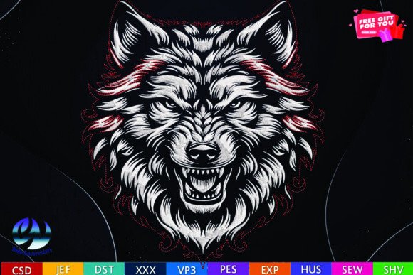 Wolf Face Embroidery Design: 10 Formats